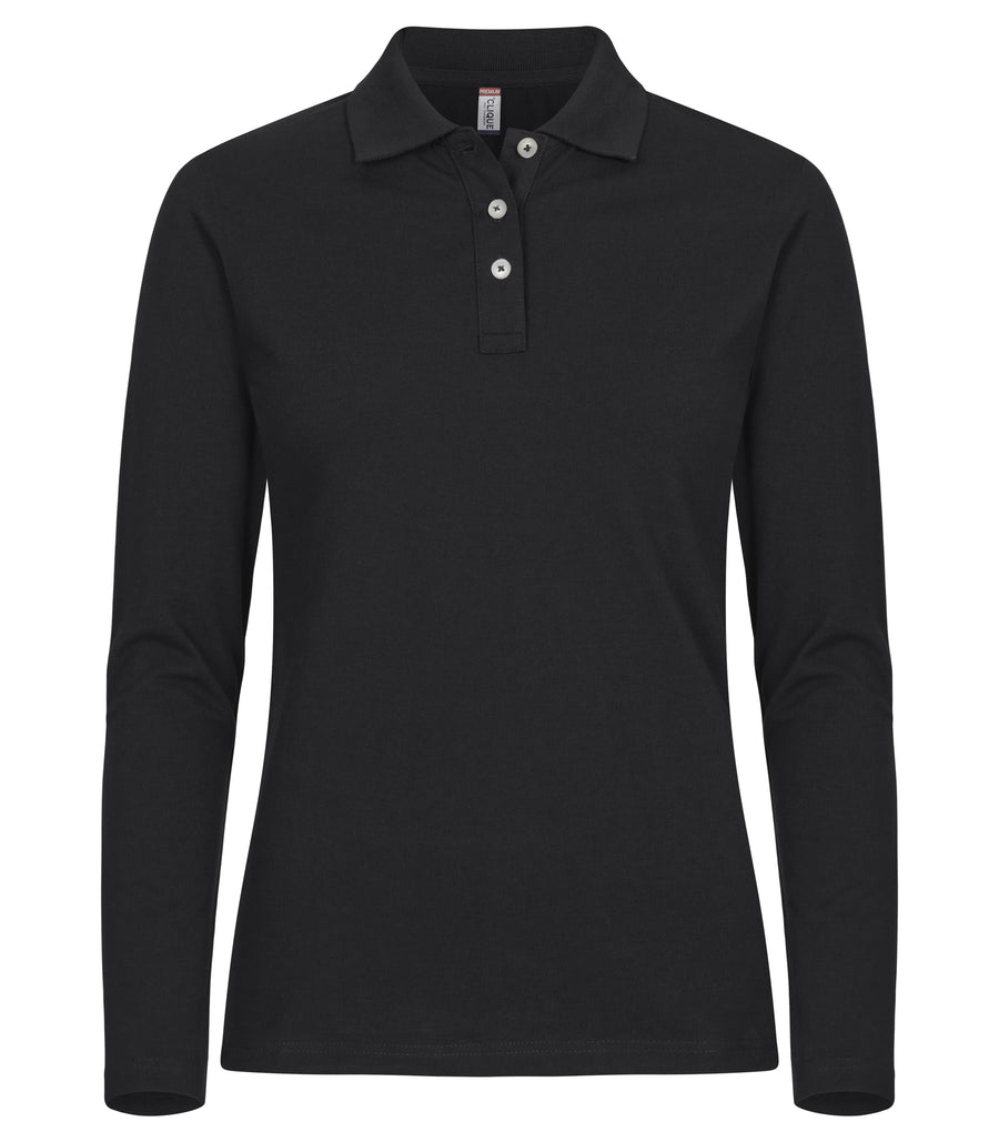 Clique Stretch Premium Polo L/S – dame – Svart – forside