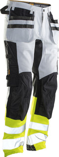 Jobman 2134 HV Håndverksbukse stretchpanel – White/Yellow