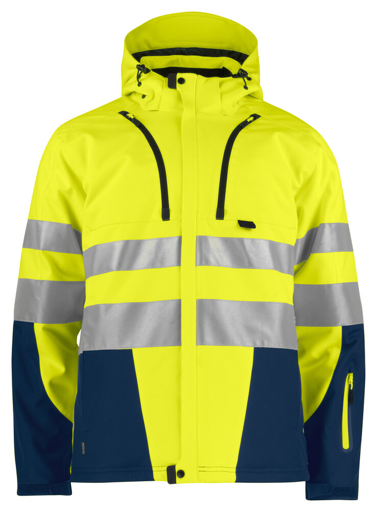 ProJob 6420 Softshelljakke EN ISO 20471 Kl 3/2 fôret – Yellow/Navy