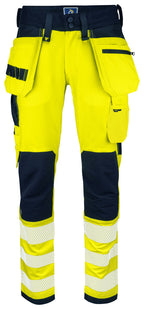 ProJob 6573 Håndverksbukse Stretch EN ISO 20471 Kl 2 – Yellow/Navy