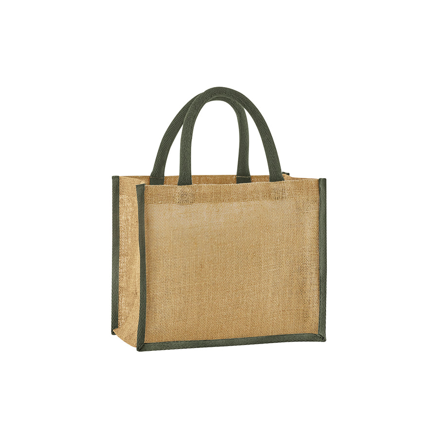 Westford Mill Natural starched jute midi tote – Natural/Olive Green