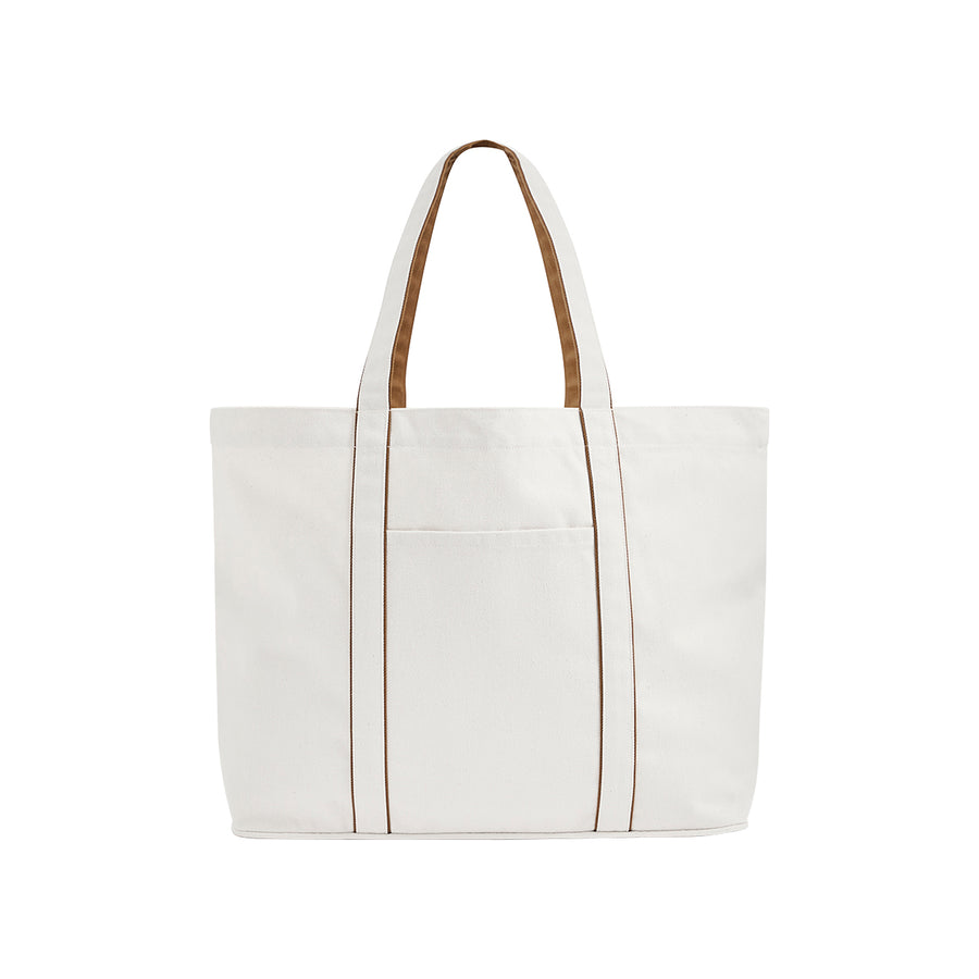 Westford Mill Courtside Large Tote – Soft White/Caramel